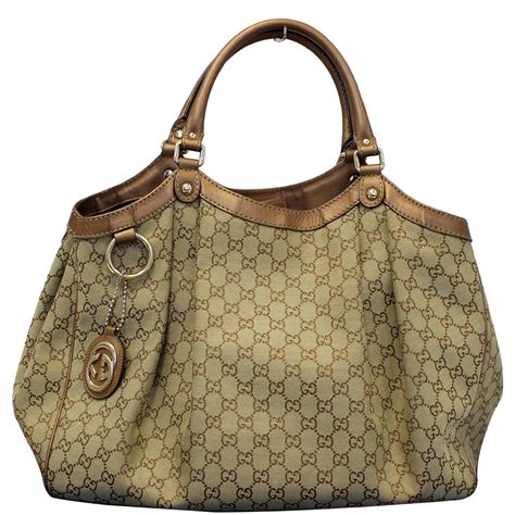 gucci sukey large tote black trim beige fabric